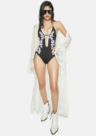 Water Lilies Embroidered One Piece