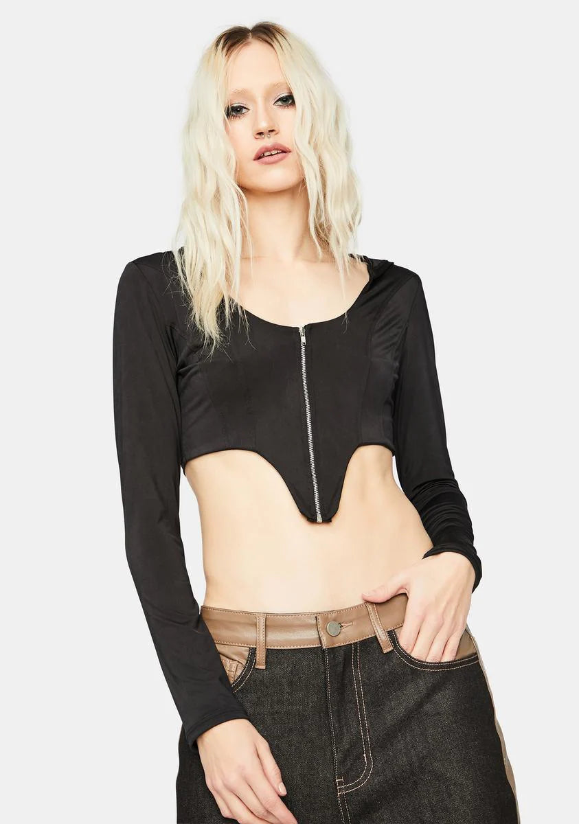Real Talk Hooded Long Sleeve Crop Top