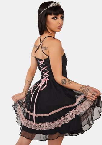 Black Pink Sexy Doll Chiffon Strap Dress