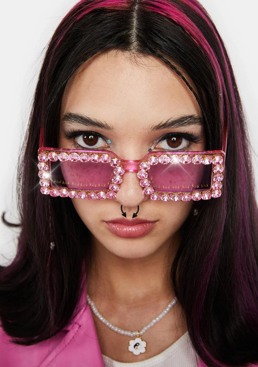 Fake Attitude Crystal Sunglasses - Pink