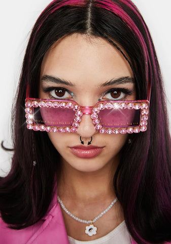 Fake Attitude Crystal Sunglasses - Pink