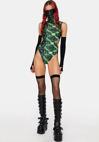 Cyber Grid Cut Out Bodysuit