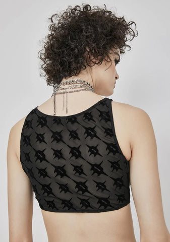 Synth Logo Print Mesh Crop Tank