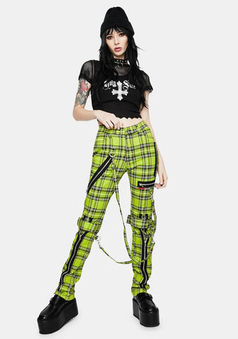 Neon Lime Plaid Bondage Pants