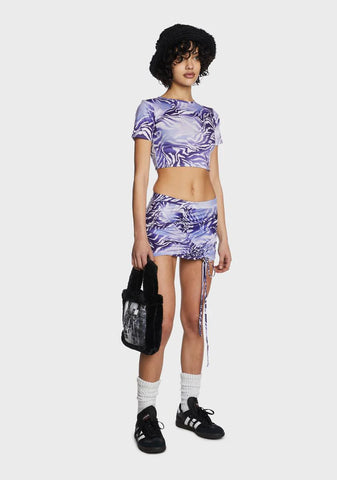 Zebra Ruched Mini Skirt