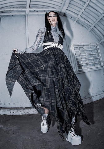 Distortion Plaid Midi Dress