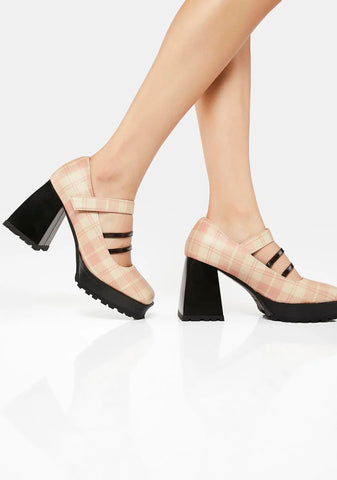 Pink Plaid Mary Jane Heels