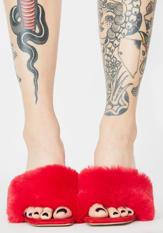 Scarlet Priceless Princess Fuzzy Mules