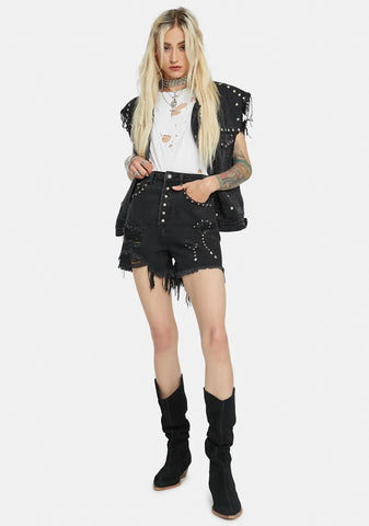 Hands On Distressed Denim Shorts