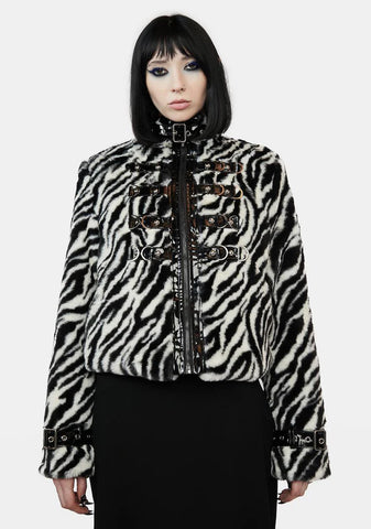 Zebra Faux Fur Coat