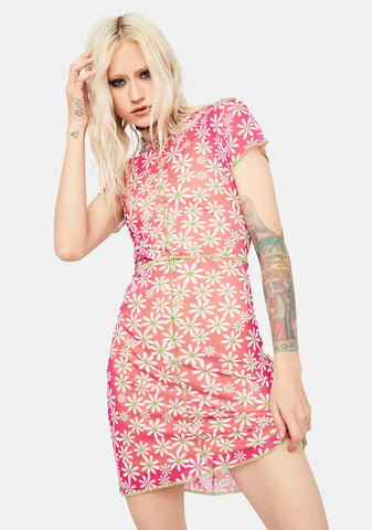 Slasher Floral Mesh Mini Dress