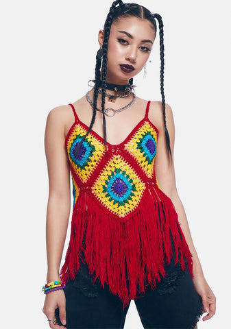 Mulberry Fields Of Sunlight Crochet Fringe Top