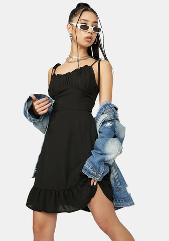 Ink No Promises Ruffle Tie Strap Mini Dress