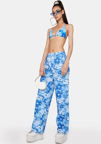 Blue Vacay Floral Cargo Pants