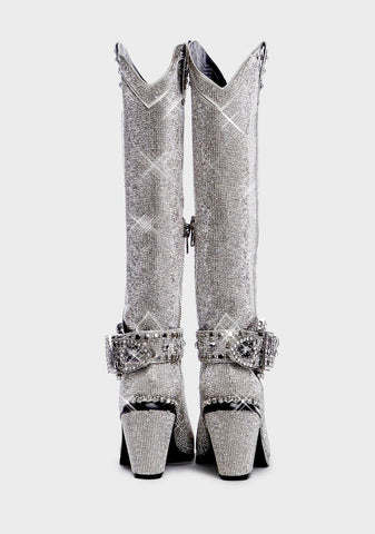 Sheriff Shine Knee High Boots - Silver
