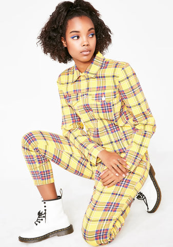 Caution Grunge Gang Plaid Jumpsuit
