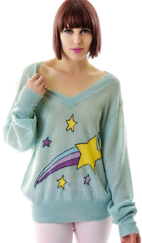 Shooting Star School Girl V-Neck Sweater - Pink