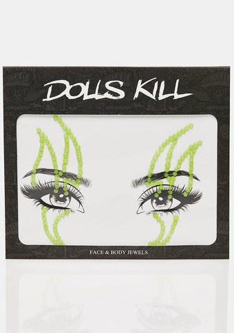 Green Flame On Rhinestone Face Gems