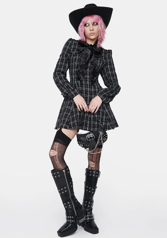 Bow Collar Plaid Dress