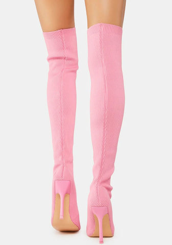 Pink Bubbles Knitted Knee High Boots