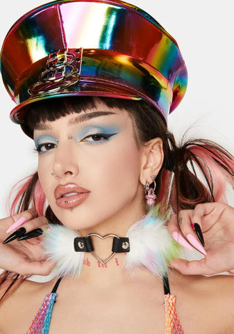 Pastel Faux Fur Heart Choker