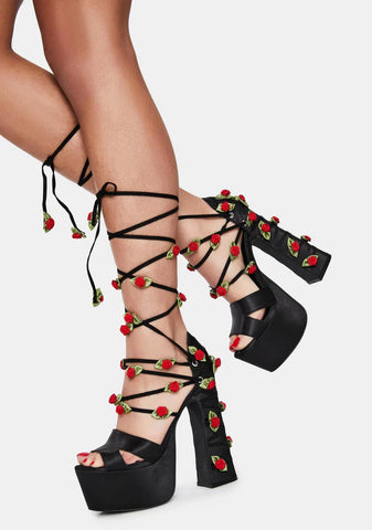 Rose Garden Invite Lace Up Platform Heels
