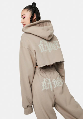 Mocha Raw Edged Cut Out Hoodie