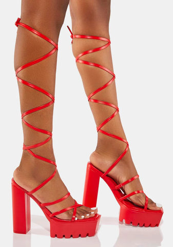 Red Lily Platform Wrap Heels