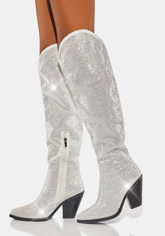 White Where I Want To Be Knee High Boots