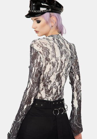 Dark Woven Crimped T-Shirt