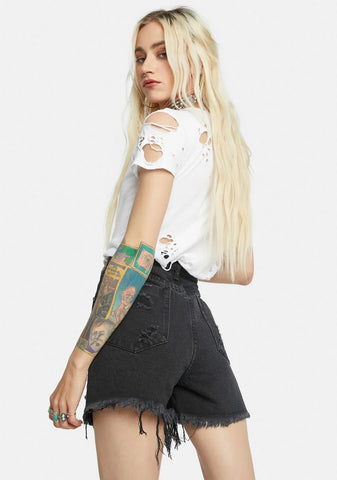 Hands On Distressed Denim Shorts