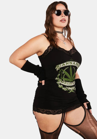 Plus Black Cannabis Cami Mini Dress