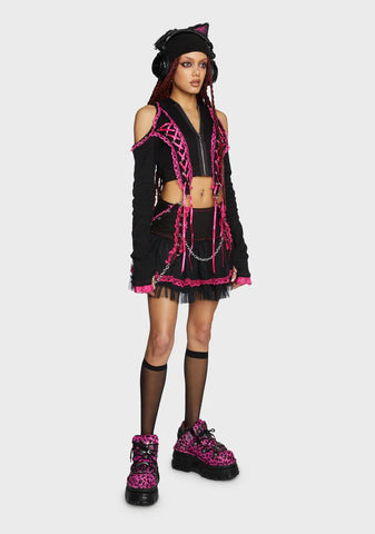 Pink Lace Crop Hoodie