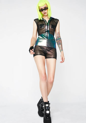 Black Opal Mesh Zipper Front Romper