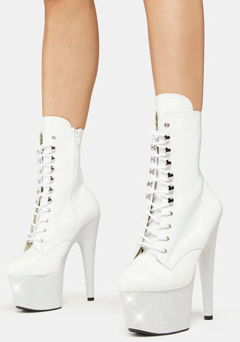White Bejeweled-1020-7 Platform Heels