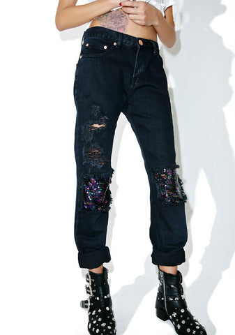 Sequin Distressed Jeans