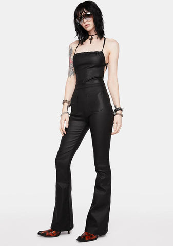 Open Back Faux Leather Jumpsuit