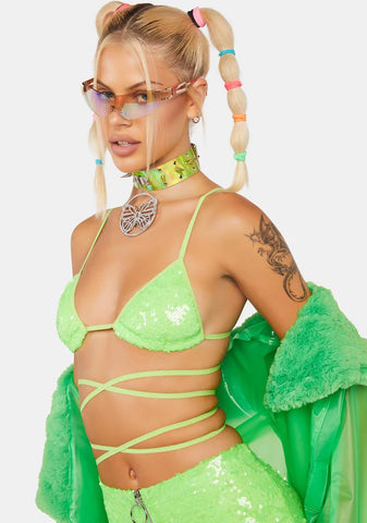 Lime Infinity Dream Sequin Bra Top
