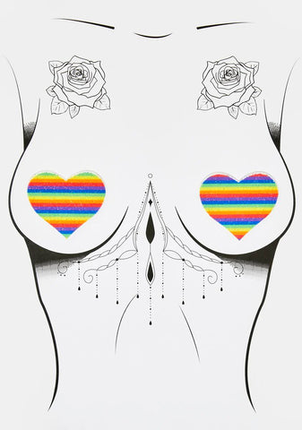 Double Rainbow Glitter Heart Pasties