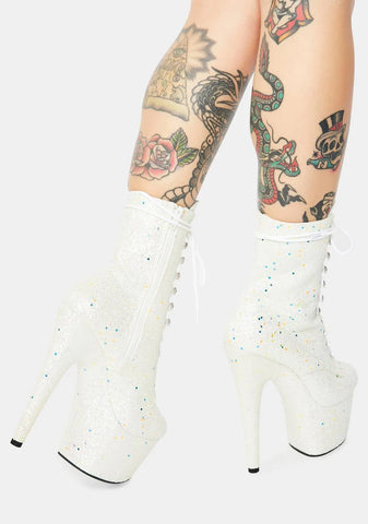 White Multi Glitter Lace Up Heels