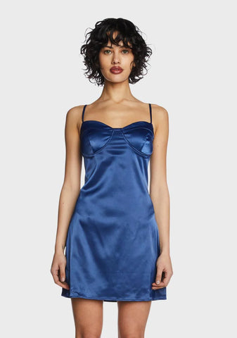 Navy Satin Corset Mini Dress