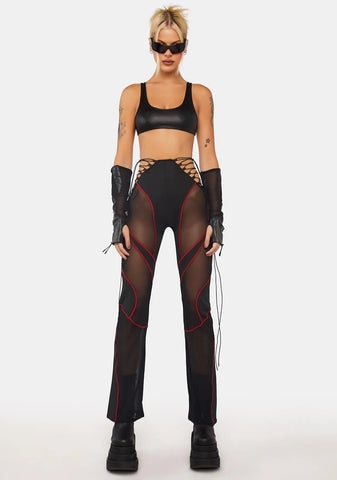 Red Lace-Up Stretch Pants