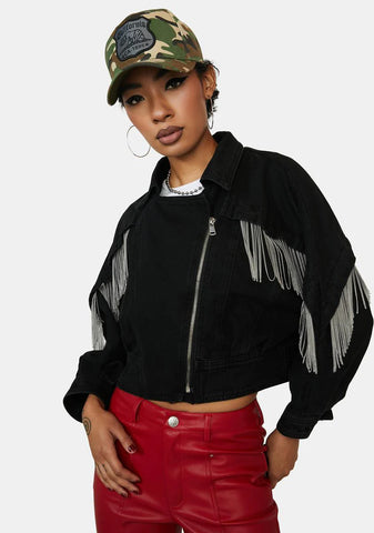 Paved Intentions Fringe Cropped Jacket