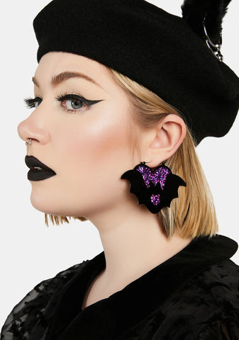 Purple Heart Bat Hoop Earrings