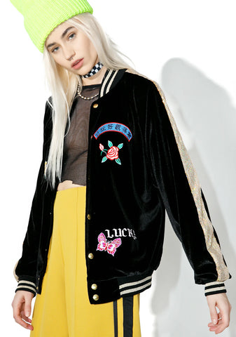 Embroidered Velvet & Sequin Bomber Jacket
