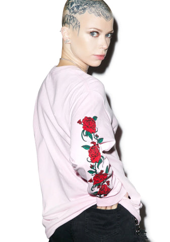 Smell The Roses Long Sleeve Tee - Light Pink