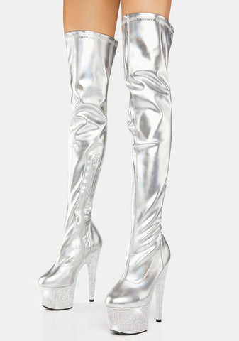 Silver Bejeweled-3000-7 Thigh High Boots