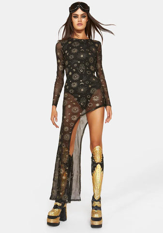 Cosmic Alchemist Mesh Maxi Dress