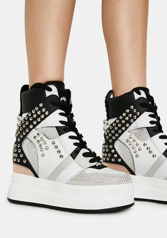 White Quince Studded Wedge Sneakers