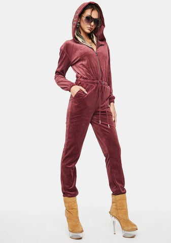 Wine Bling Velour Jumpsuit